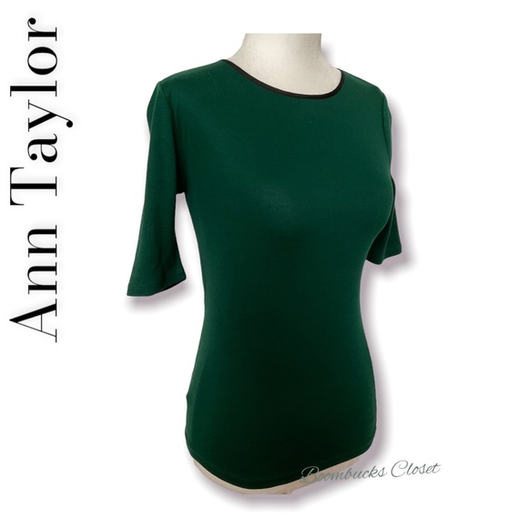 Ann Taylor Hunter Green Blouse, Shirt with back Bow, Bodycon Petite XS - Picture 4 of 13